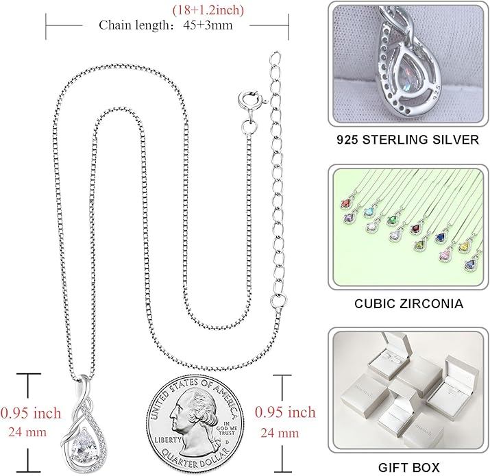 STARCHENIE 925 Sterling Silver Necklace Dangle Earrings for Women Infinity Twisted Teardrop Pendant April Birthstone Cubic Zirconia Jewelry Set