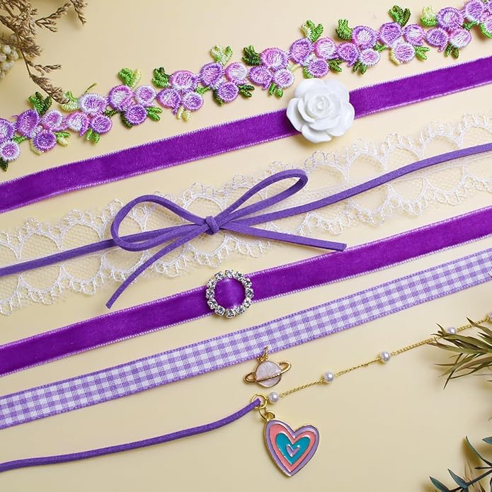 Nova&Aria Chokers Set For Women Heart Choker Necklaces Flower Pendant Velvet Cute Pink Turquoise Blue White Black Choker Necklace Christmas Colorful Lace Chokers