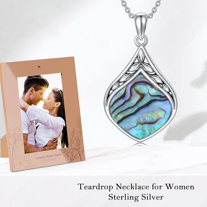 Teardrop Necklace 925 Sterling Silver Vintage Natural Gemstone Pendant Jewelry Birthday Christmas Gifts for Women Mom