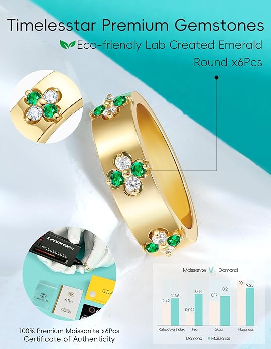 Premium Emerald&Moissanite Clover Rings for Lucky Women|Moissanite D Color VVS1 Clarity 3EX Cut|925 Sterling Silver 14K Gold Plated Non Tarnish