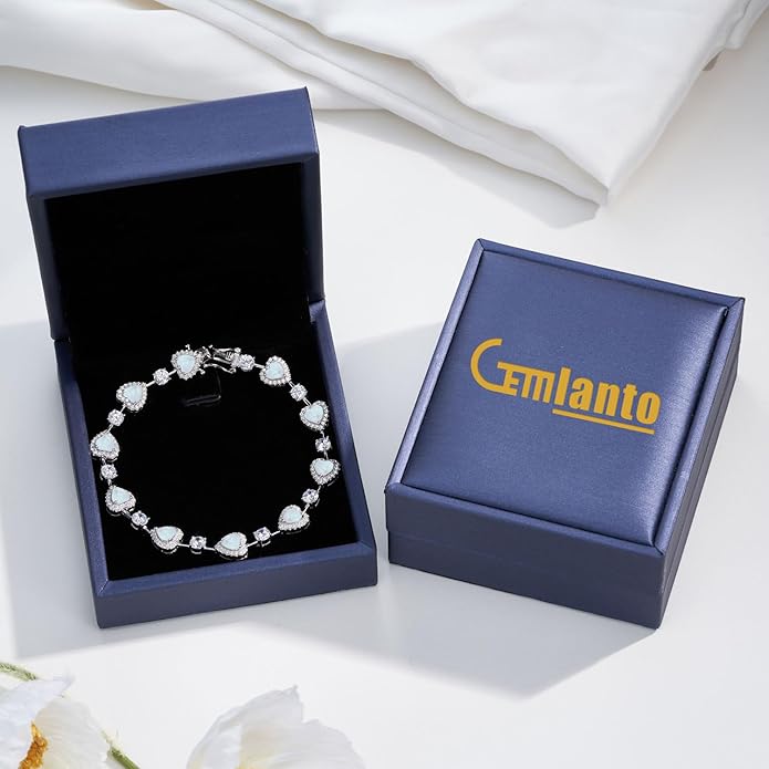 Sterling Silver Tennis Bracelets for Women Opal Gemstone October Birthstone Fine Jewelry Charm Link for Her 7 Inches