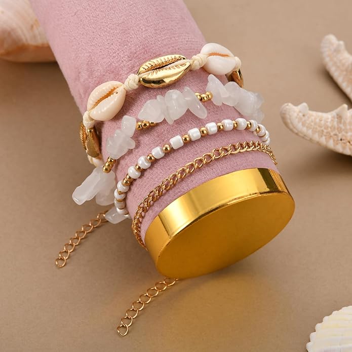 Bead Ankle Bracelets for Women Waterproof Adjustable Boho Shell Anklet Summer Beach Seashell Conch Foot Jewelry Accessories