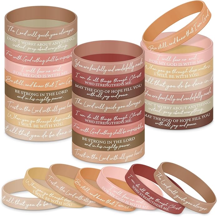 Ecation Bible Verses Bracelets Bulk Scripture Silicone Wristbands Inspirational Motivational Quote Rubber Wristbands Christian Bracelets for Easter Carnival Party Favors