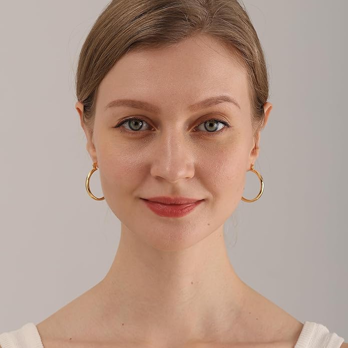 4mm Thick Gold Chunky Earrings Steling Silver Post Hoops Earrings For Women Hollow Tube Hoops Earrings Thick Gold Hoop Earrings Hypoallergenic Lightweight Gold Hoop Large Earrings 20/30/40/50/60MM