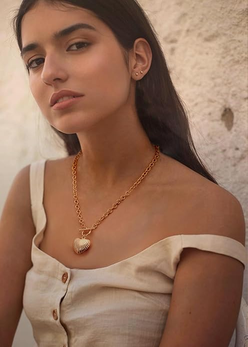 CANEVINKA Dainty Cross Medallion/Heart Pendant Chain Necklace 18K Gold Plated Oval Choker Fashion OT Toggle Jewelry Handmade for Women Simple Gold Charm Necklace