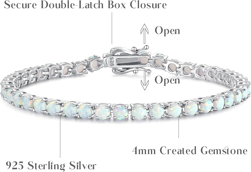 FANCIME Birthstone Bracelet Sterling Silver Gemstone Tennis Bracelets Fine Jewelry Wedding Bridal Prom Birthday Gift for Women Her, Length 7.2 Inch Width 4mm