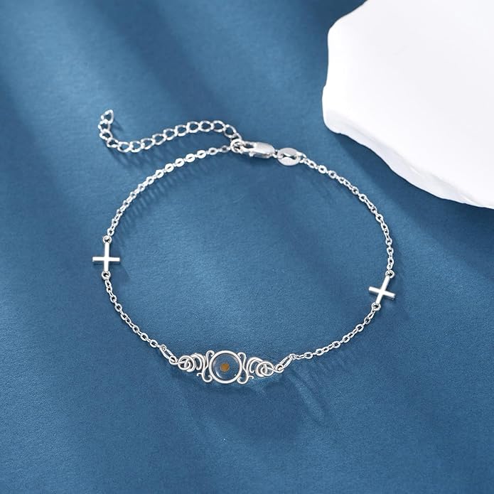 AOBOCO Mustard Seed Bracelet S925 Sterling Silver Mountain Cross Bracelets Christmas Christian Faith Jewelry Mothers Day Birthday Gifts for Mom