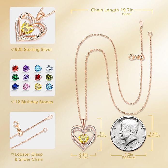 Vakki Birthstone Jewelry for Women Pendant Necklace 925 Sterling Silver Heart Necklace Birthday Gifts for Wife Daughter Girlfriend