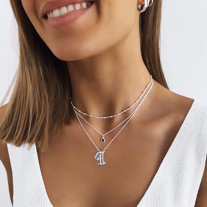 Custom4U Personalized Initial Picture Necklace for Women, Projection Necklace with Picture Inside, Gold/Silver Letter Pendant Necklace, Custom Photo Gifts for Mom Wife Birthday Valentines