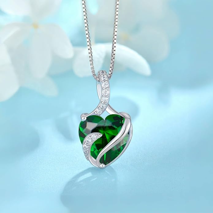 FJ Infinity Birthstone Necklace 925 Sterling Silver Love Heart Pendant Jewelry Gifts for Women