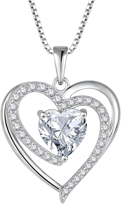 FJ Love Heart Necklace for Women 925 Sterling Silver Birthstone Pendant Anniversary Birthday Jewelry