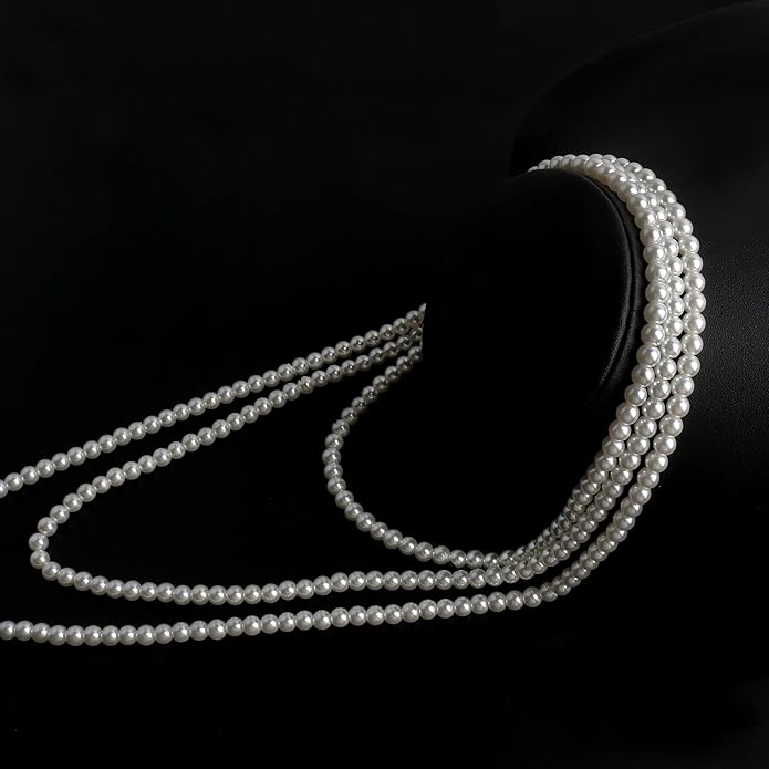 Long Pearl Necklaces for Women Cream White Faux Pearl Strand Layered Necklace Costume Jewelry