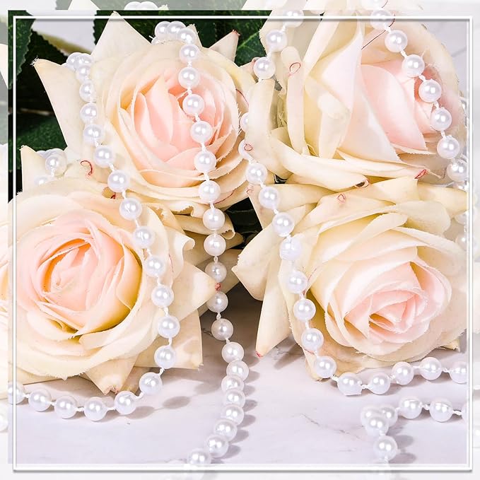 PAXCOO White Pearl Beads Garland, Pearl Strands Craft String Bead for Christmas Tree Decoration, Wedding Party Supplies