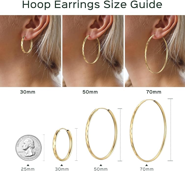 ChicSilver Hypoallergenic 925 Sterling Silver Hoop Earrings for Women, Lightweight Large Gold Plated Hoop Earrings, Endless Hoops Huggie Earrings 15/20/30/50/70MM
