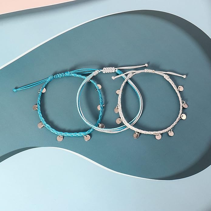 FANCY SHINY String Ankle Bracelets Waterproof Rope Anklets Braided Beach Boho Coin Anklets Cute Friendship Foot Jewelry for Women