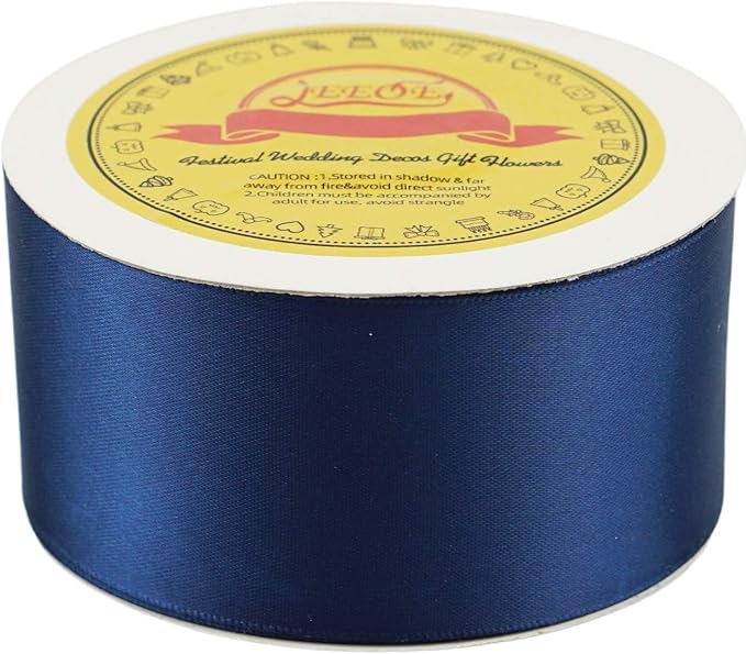 LEEQE Double Face Satin Ribbon 2 inch X 25 Yards Polyester Navy Blue Ribbon for Gift Wrapping Very Suitable for Weddings Party Hair Bow Invitation Decorations and More
