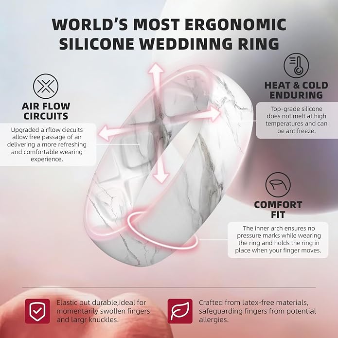 Egnaro Women's Bridal Rings Sets, 6mm Wide, 2mm Thick, Silicone Wedding Rubber Band with Half Size, Inner Arc Ergonomic Breathable Design