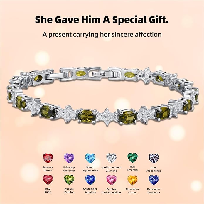 Tennis Birthstone Bracelets Sterling Silver Bracelets Charm Jewelry Birthday Gifts for Women,Girlfriend,Wife,Mom - Graduation, Friendship,Birthday, Anniversary