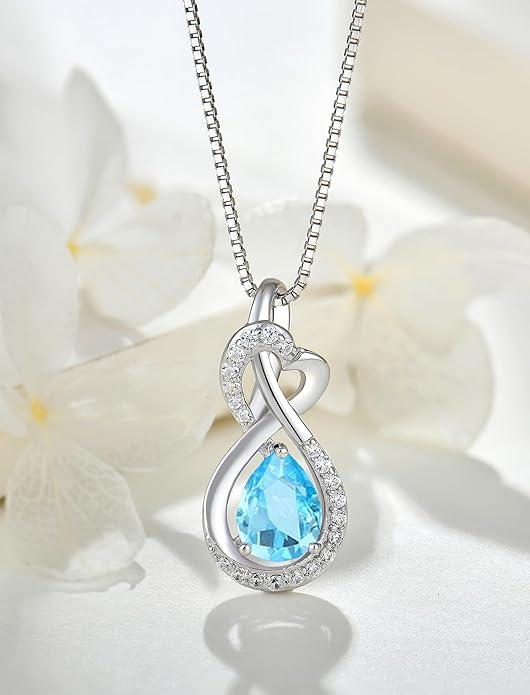 Infinity Necklace Birthstone Pendant 925 Sterling Silver Jewelry for Women
