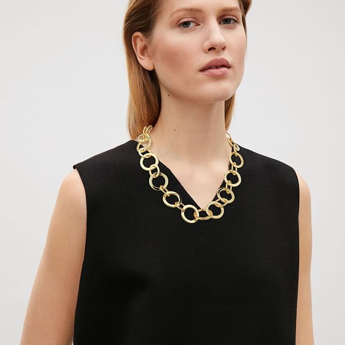 Chunky Gold Necklace for Women: 14k Gold Plated Loop Chain Link Statement Choker Necklace for Women - Chunky Fashion Pendant Jewelry