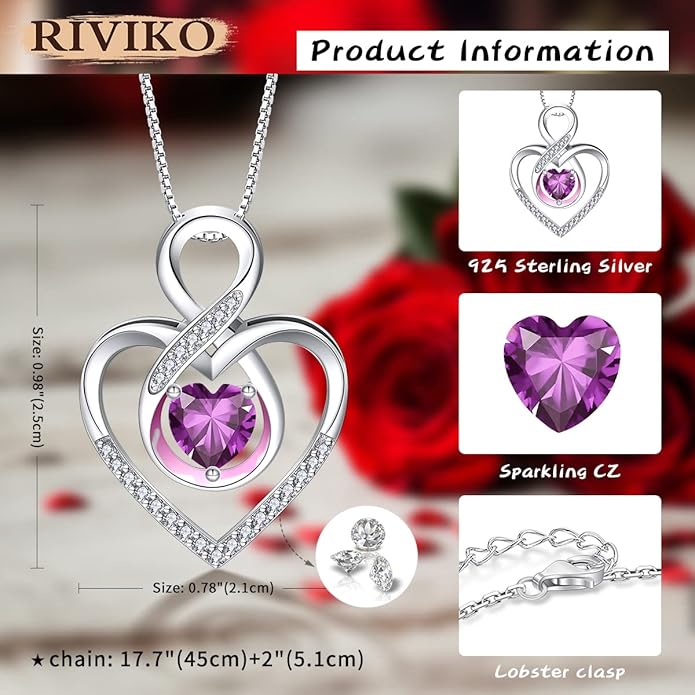 RIVIKO Infinity Heart Symbol Necklace for Women 925 Sterling Silver Love Heart Pendant Valentine's Day Mother's Day Anniversary Birthday Christmas Jewelry Gifts for Women Mom Wife Sister Her Friends