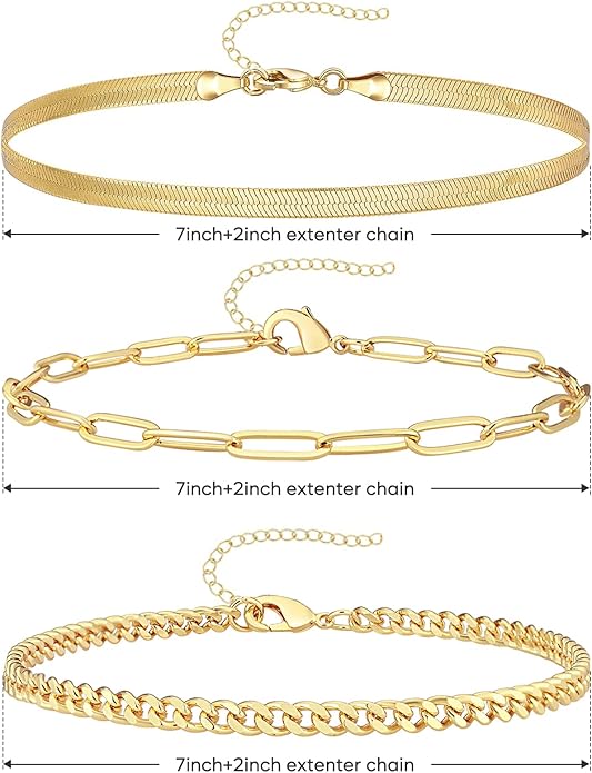 Gold Bracelets for Women Trendy,14K Gold Plated Dainty Stackable Paperclip Cuban Link Chain Bracelets, Simple Cute Cuff Bracelets Jewelry Set Adjustable 7"+2"