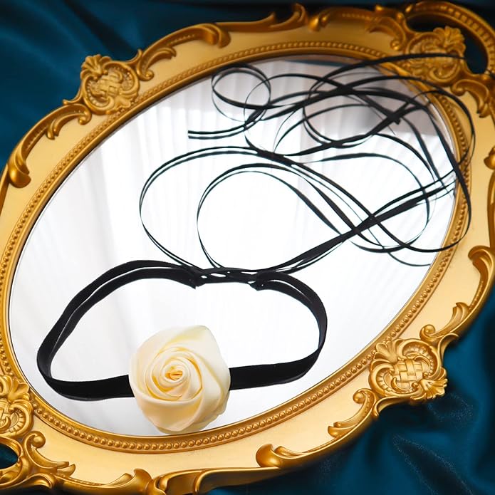 Black Choker Camellia Flower Lace-up Necklace For Women