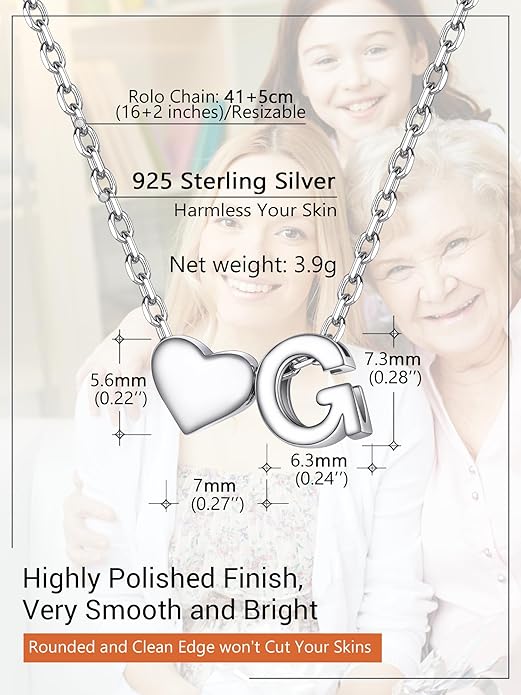 PROSILVER Initial Heart Necklace for Women, 925 Sterling Silver Tiny Heart Letter Necklace Siver, Gold Necklace, Come with Box