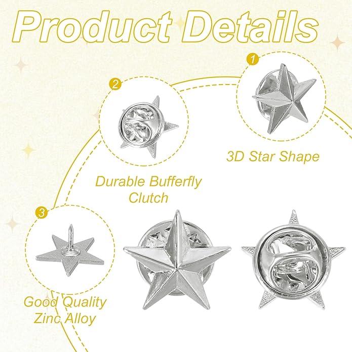 uxcell Star Lapel Pins, Award Pins Star Badge for Men Women Backpacks Hats Jackets Costume Accessories Celebration
