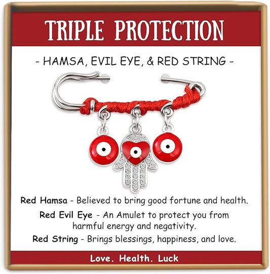 Sereney Red Evil Eye Charm Pin, Hamsa Charm Broches as Protection Amulets for Women Babies, Pregnancy Safety Pin with Red String as New Mom Gifts/Pregnancy Gifts for Stroller Clothes Hats Blanket