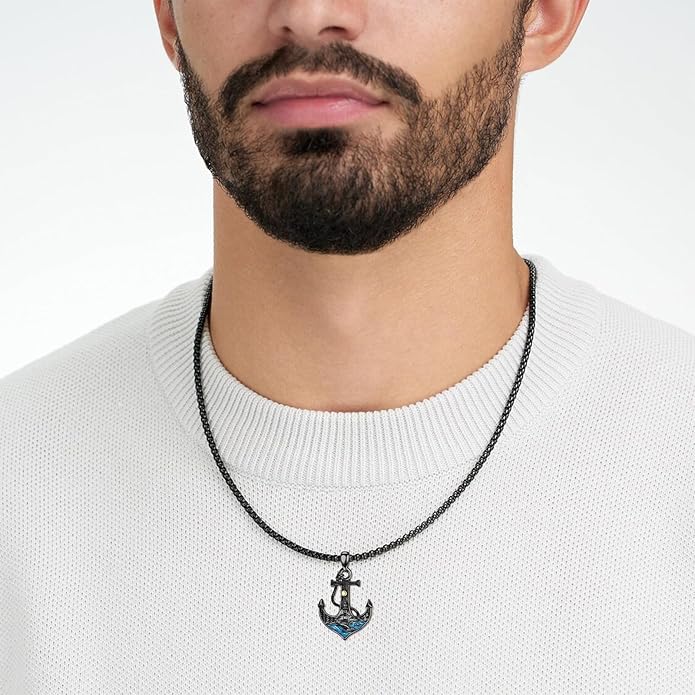 LEECCI Anchor Wave/Four Leaf Clover/Surfboard Necklace 925 Sterling Silver Anchor Pendant Jewelry Gift Graduation Gift for Men Women