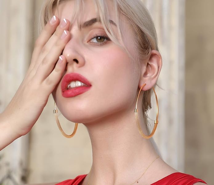 PROSTEEL 30/40/60/80/100mm Chunky Hoop Earrings For Women Gold Plated/Black Stainless Steel Hoops Earrings Statement Jewelry
