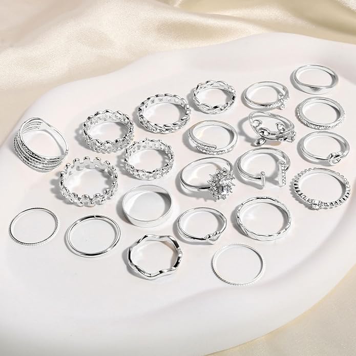 CHICUTIE Gold Knuckle Rings Set For Women Stackable Joint Finger Midi Rings Dainty Cubic Crystal Zirconia Simple Hollow Twist Cute Rings Pack Jewelry Gift