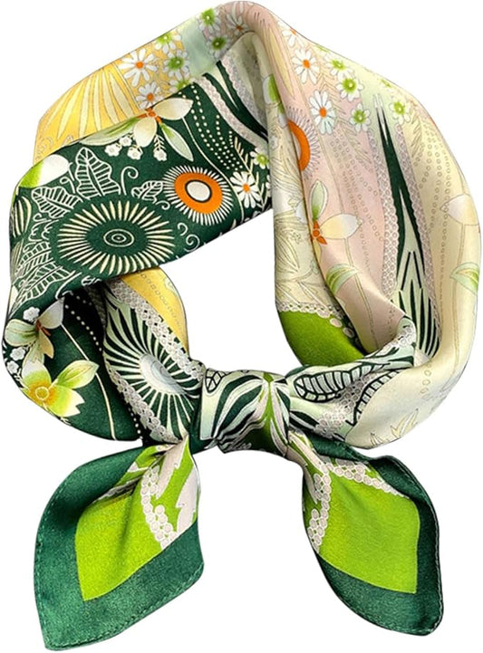 kcctoo 27.5" Mulberry Silk Feeling Head Scarf Women's Fashion Square Neck Satin Scarfs for Bag Hair Scarves Gift