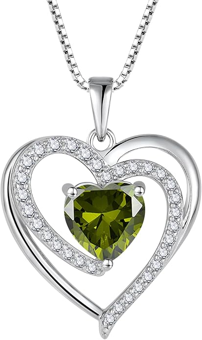 FJ Love Heart Necklace for Women 925 Sterling Silver Birthstone Pendant Anniversary Birthday Jewelry