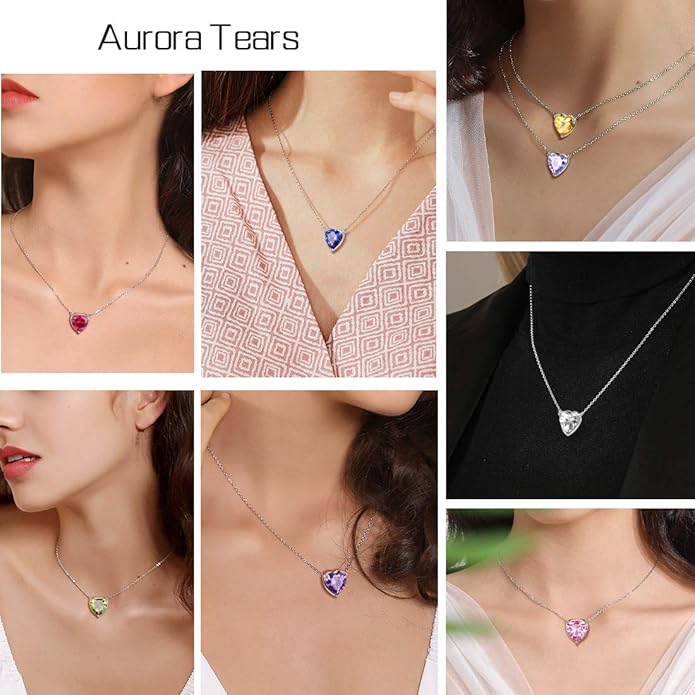 Aurora Tears 925 Sterling Silver 12 Birthstone Hearts Jewelry Women Crystal Wedding/Engagement/Bridal Heart Necklace/Earring/Ring/Bracelet Sets Jewellery
