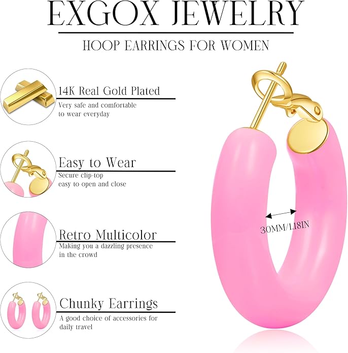 EXGOX 5mm Wide Gold Hoop Earrings for Women,Sterling Silver Hoop Earrings Large Silver Hoop Earrings Hypoallergenic Lightweight 14K Real Gold Plated Big Hoop Earrings for Women 30/40/50/60/70mm
