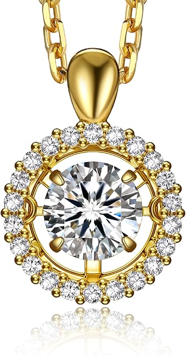 MomentWish Floating Necklace for Women, 0.5/1 Carat Dancing Moissanite Necklace for Her 925 Sterling Silver Pendant Anniversary Birthday Christmas Gift for Wife Mom Girlfriend
