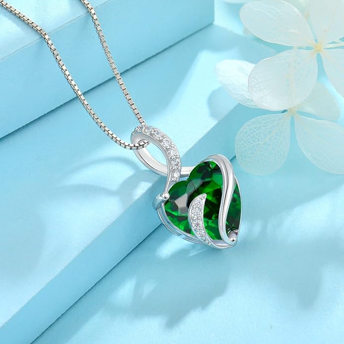 FJ Infinity Birthstone Necklace 925 Sterling Silver Love Heart Pendant Jewelry Gifts for Women