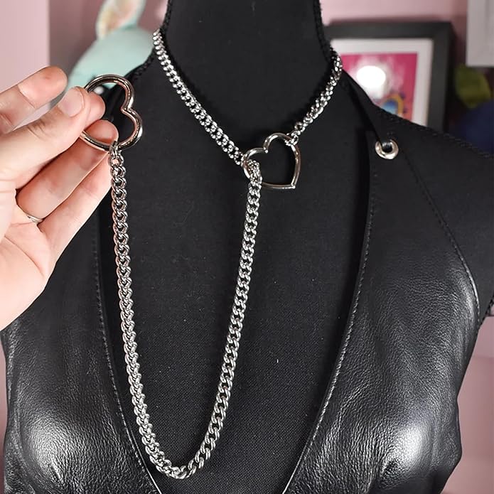 Heart Slip Chain Necklaces for Women,Stainless Steel O-Ring Adjustable Lariat Y-Necklace,Punk Gothic Cuban Collar Choker Necklace for women