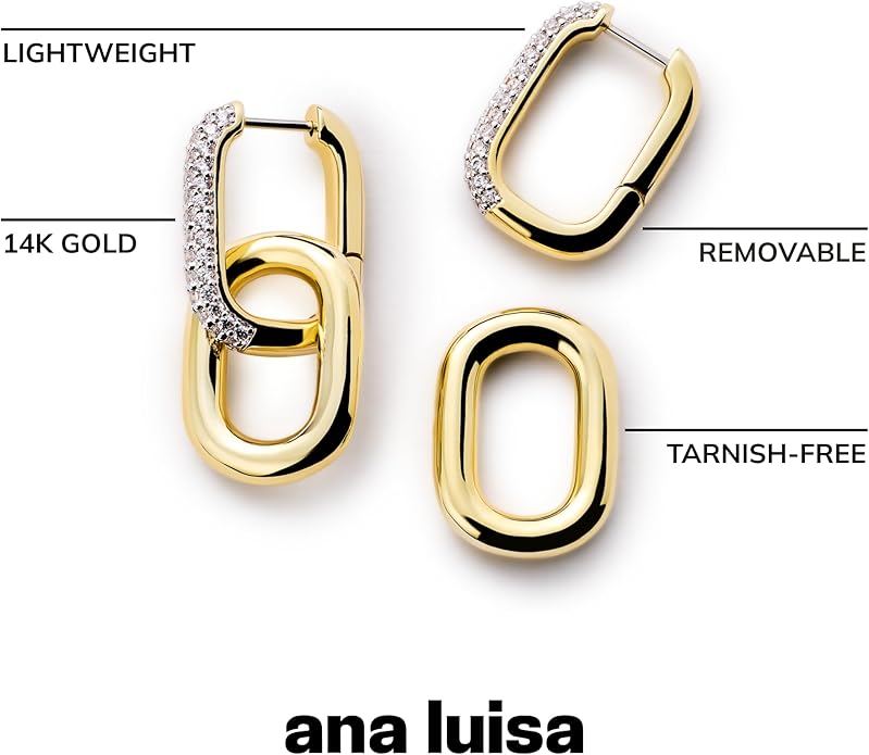Ana Luisa Ash Double Hoop Earrings for Women - 14K Gold Plated, Silver & Two-Tone Drop Dangle Hoop Earring - Trendy Paperclip Link Huggie Hoop - Hypoallergenic, Water-Resistant & Tarnish-Free Jewelry