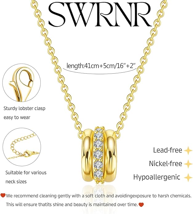 Gold Necklace for Women, Dainty 14K Gold Plated Pendant Necklaces for Women Trendy Simple Choker Chain Cubic Zirconia Circle/Interlocking/Sun Necklace Fashion Jewelry Birthday Christmas Gift
