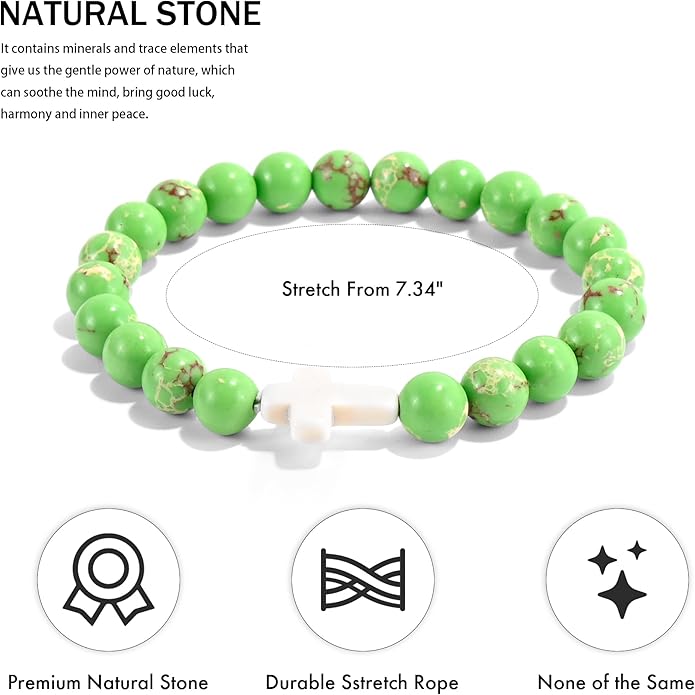 VIBILIA Cross Beaded Bracelets for Women, Inspirational Natural Heart Religious Bracelets for Women, Birthday Christian Gifts for Women on Thanksgiving Christmas Gifts