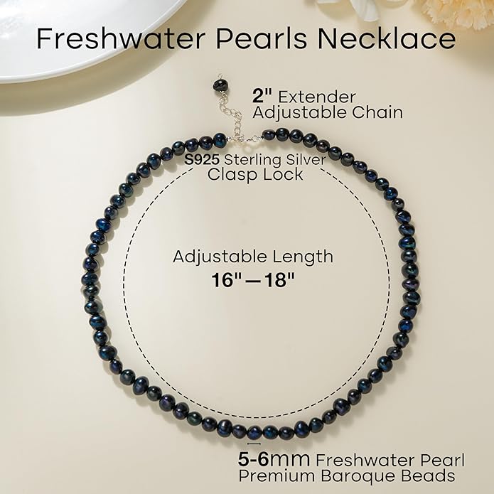 Natural Pearls Choker Necklace for Women Freshwater Baroque Pearl Strand Necklace Chain Cultured Baroque Pearl 18K Gold Plated & S925 Sterling Silver Clasp Choker