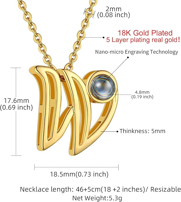 Custom4U Personalized Initial Picture Necklace for Women, Projection Necklace with Picture Inside, Gold/Silver Letter Pendant Necklace, Custom Photo Gifts for Mom Wife Birthday Valentines