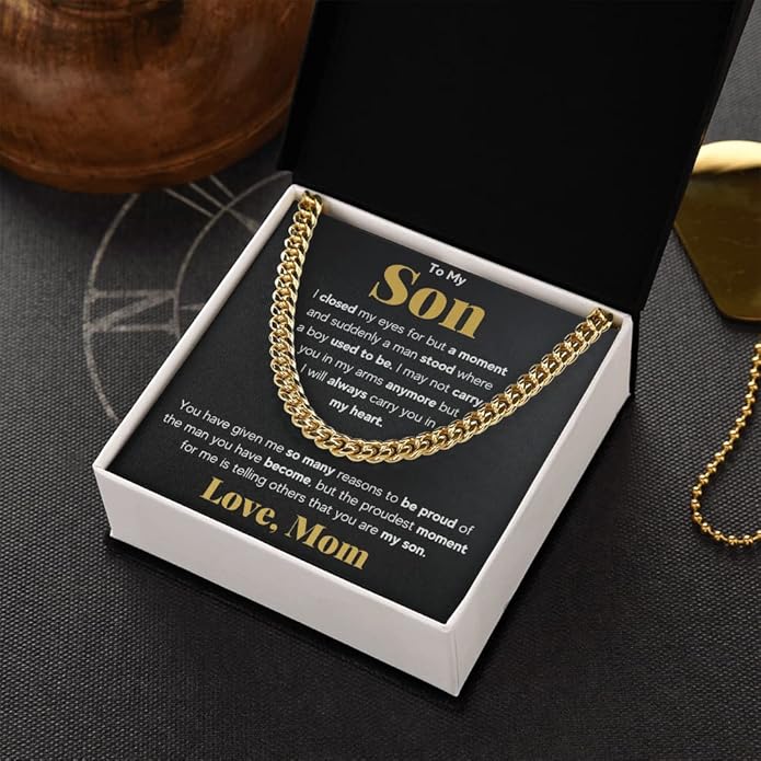 FG Family Gift Mall To My Son From Mom, Son Gifts From Mom and Dad, Mother and Son Necklace, Birthday Gift For My Son Graduation Christmas Cuban Link Chain Necklace Present