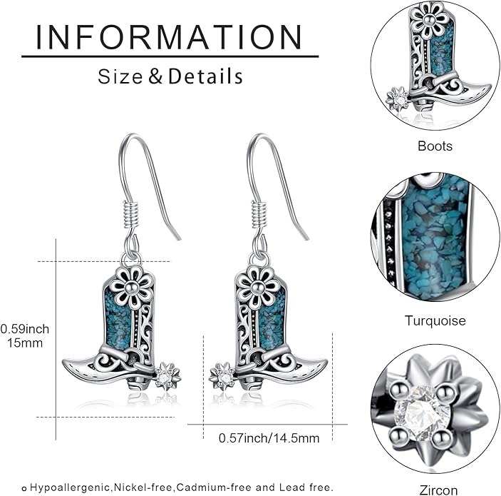Western Earrings for Women 925 Sterling Silver Turquoise Western Country Dangle Drop Earrings Country Jewelry Gifts for Cowgirl Cowboy