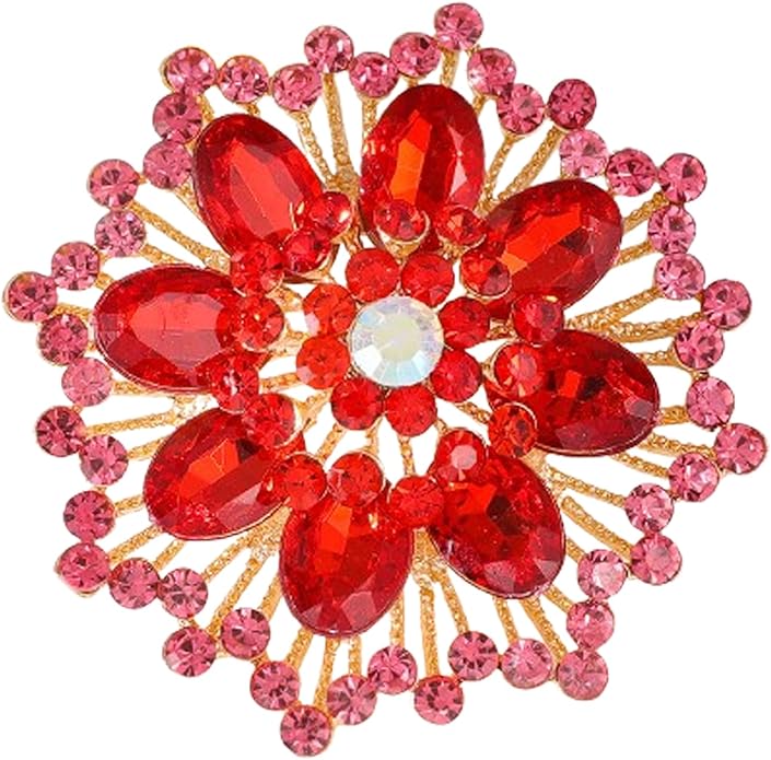 Rhinestone Sunflower Brooch Pin Red Pink Flower Brooch Stylish Crystal Brooch Elegant Clothing Hat Bag Accessories Jewerly for Women