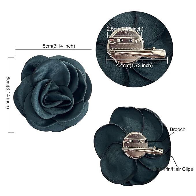 Sanrich Women's Brooches 4pcs Rose Flower Hair Clip Mexican Hair Flowers Clips Hairpin Brooch Tea Party Hats Headpieces (blackish green)