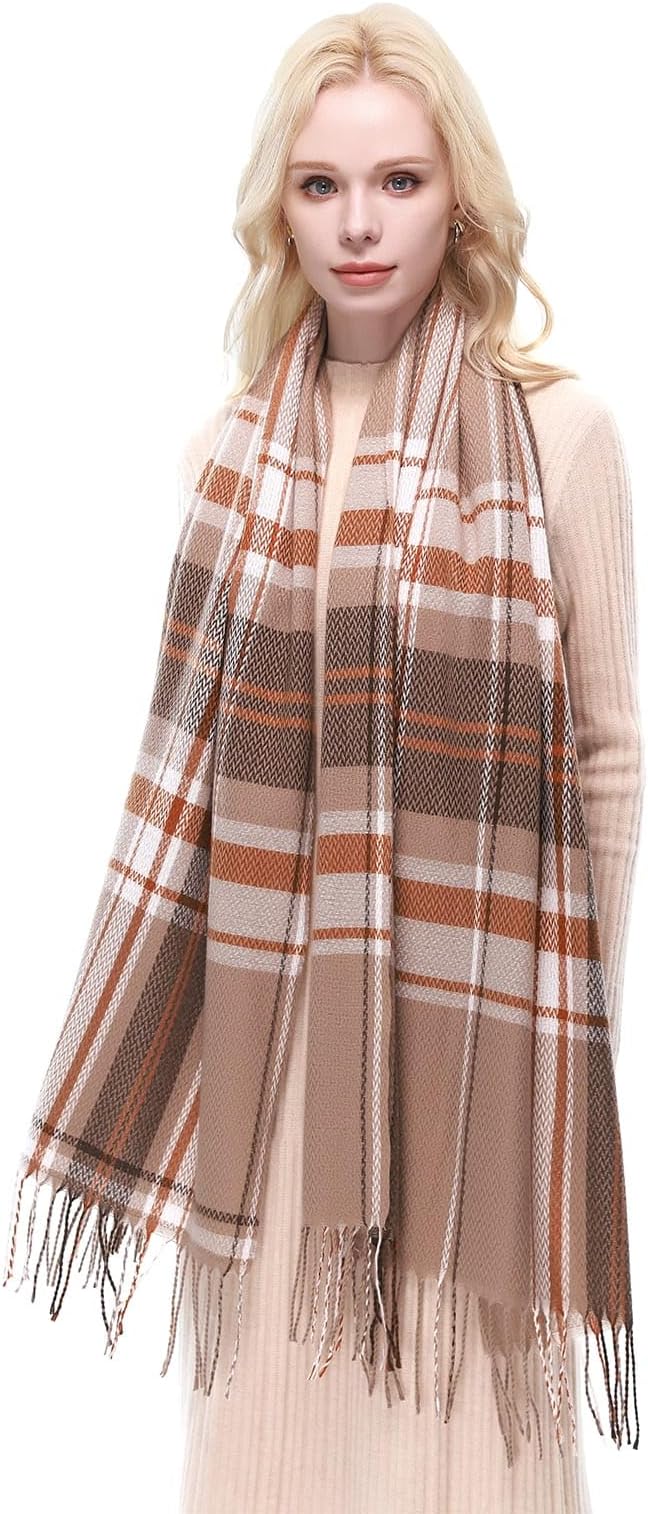 RIIQIICHY Plaid Scarf for Women Fall Winter Pashmina Scarves Wraps for Cold Weather Warm Large